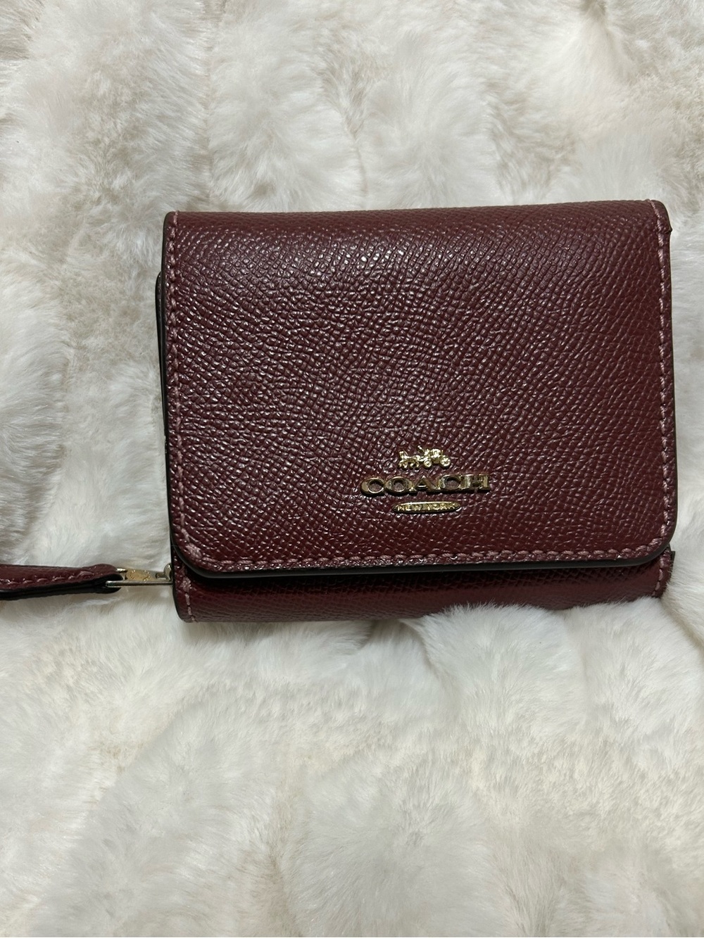 Coach Compact Fold Wallet in Deep Burgundy with Gold Logo